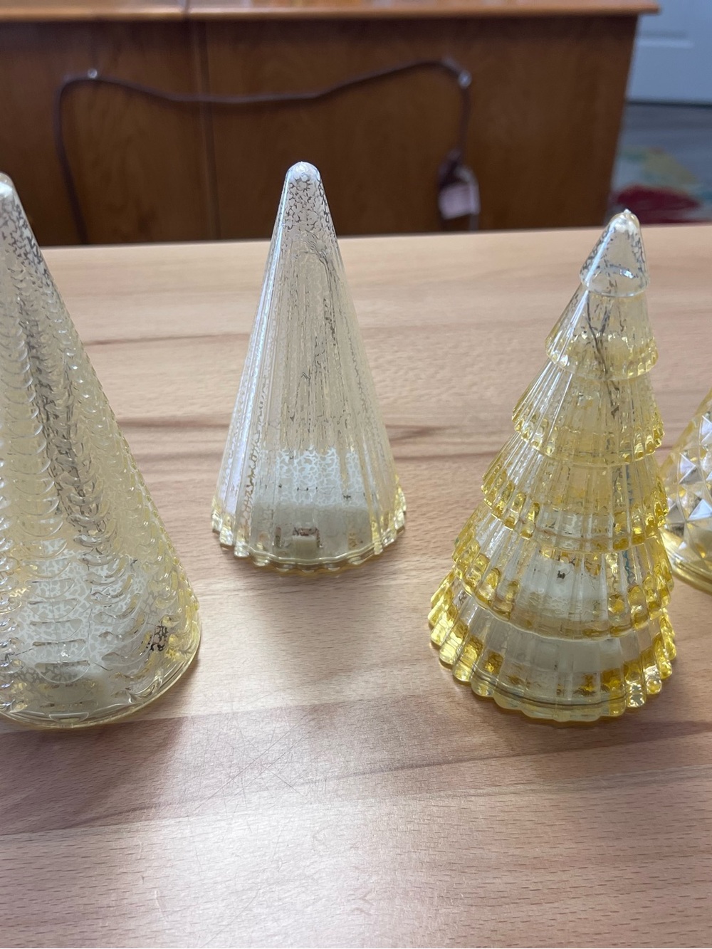 Plastic Decorative Tree Set - Gold Plastic Trees battery powered lights